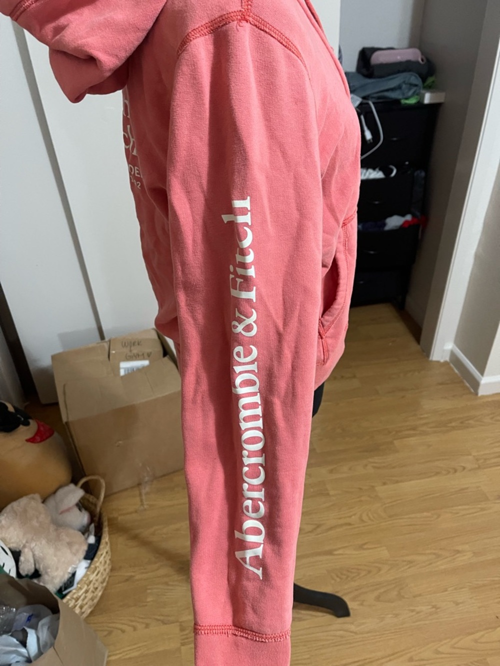 Abercrombie & Fitch Coral Pink Zip Hoodie with White Lining